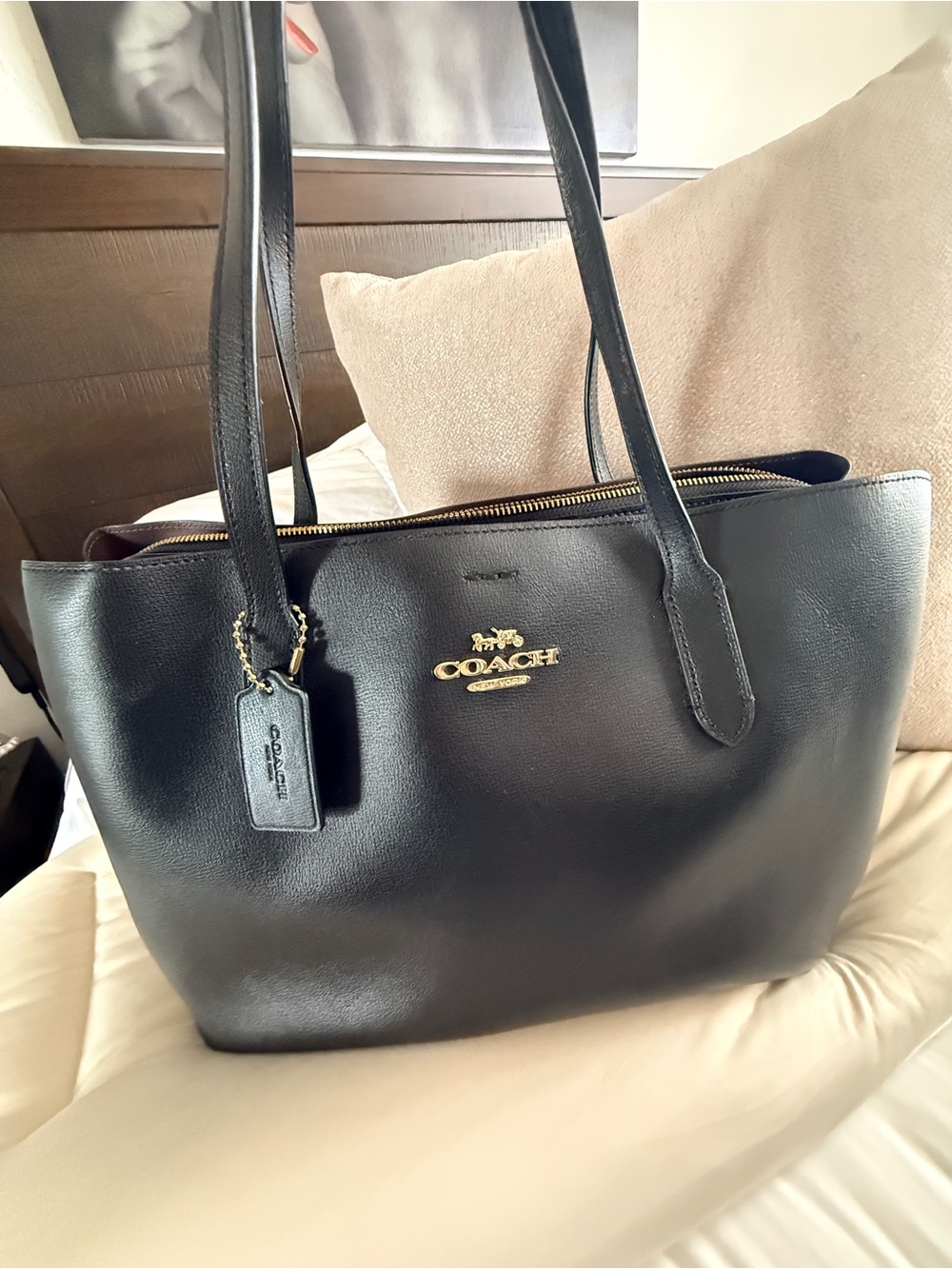Coach Black Leather Tote with Gold Logo Hardware